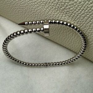 Elegant Silver Beaded Nail Hinged Bracelet